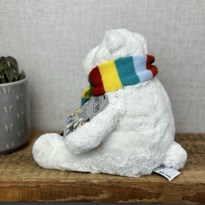 John Lewis Polar Bear Beanie Plush Rainbow Scarf - Christmas Bear (Jellycat) 10"