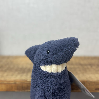 Jellycat Small Toothy Shark - Small Smiley Rare Retired Beanie Blue Shark 9"