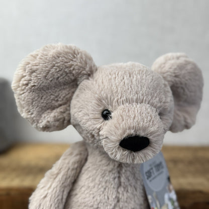 Jellycat Medium Bashful Mouse With Whiskers - Retired Grey Sitting Mouse 12"