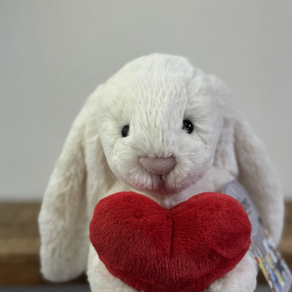 Jellycat Bashful Red Love Heart Bunny Bashful Cream Bunny With Heart Medium 12”