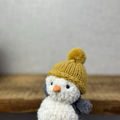 Jellycat Wee Penguin In Ochre Bobble Hat - Mini Penguin Plush Winter Toy 6”