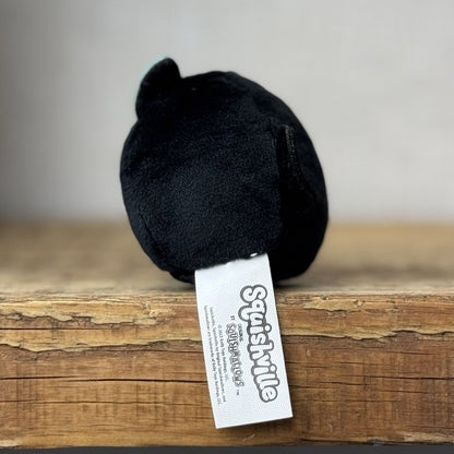 Squishmallows Squishville - Micromallows - Tiny Black Cat Ibina Blue Ears 2”