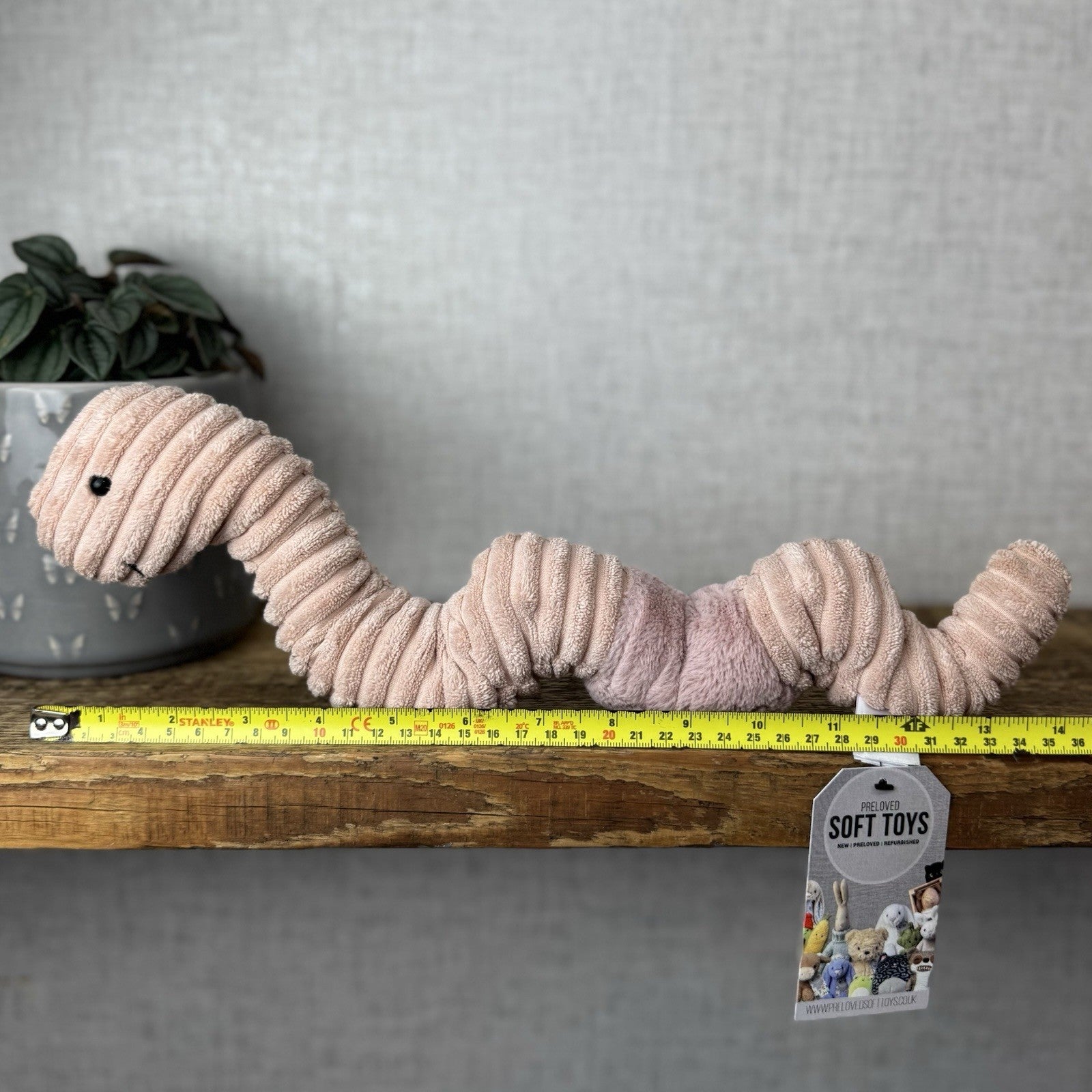 Jellycat Waldo Worm - Pink Wiggly Worm Pink Cordy Medium Retired Beanie 15”