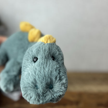 Jellycat Little Douglas Dino Dinosaur - Laying Green Dinosaur Plush Beanie 11”