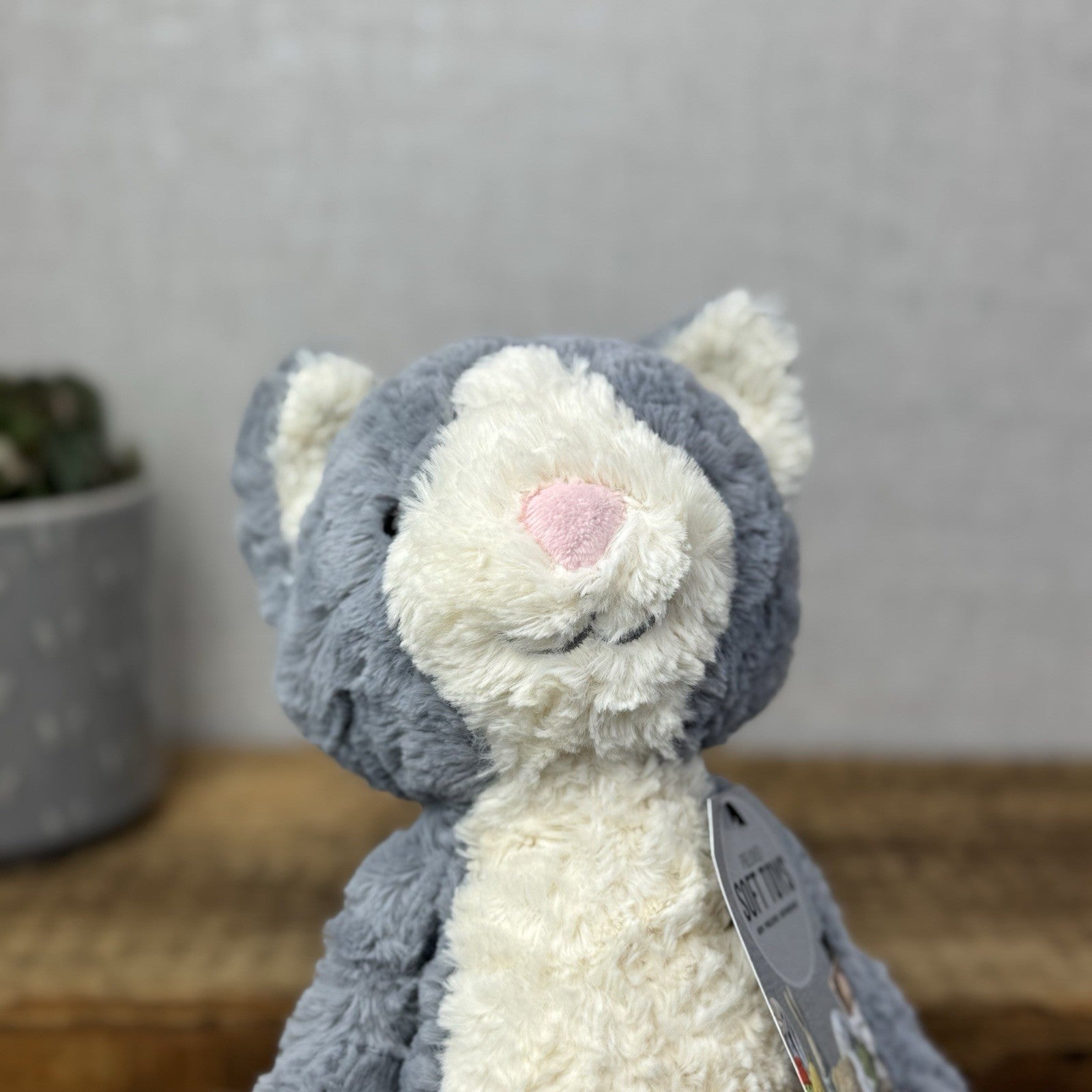 Jellycat Tuffet Cat - Medium Grey Kitten Kitty Beanie Plush Textured Retired 12"