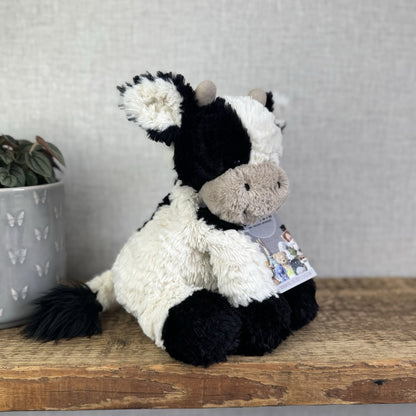 Jellycat Medium Fuddlewuddle Cow - Calf Sitting Textured Retired Toy Beanie 9"