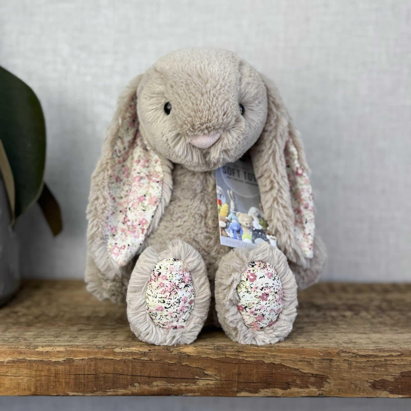 Jellycat Medium Bashful Bea Bunny - Beige Bunny With Floral Ears/feet Medium 12"