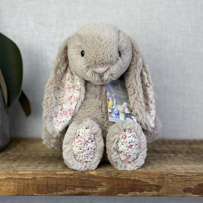 Jellycat Medium Bashful Bea Bunny - Beige Bunny With Floral Ears/feet Medium 12"