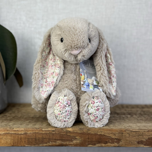 Jellycat Medium Bashful Bea Bunny - Beige Bunny With Floral Ears/feet Medium 12"