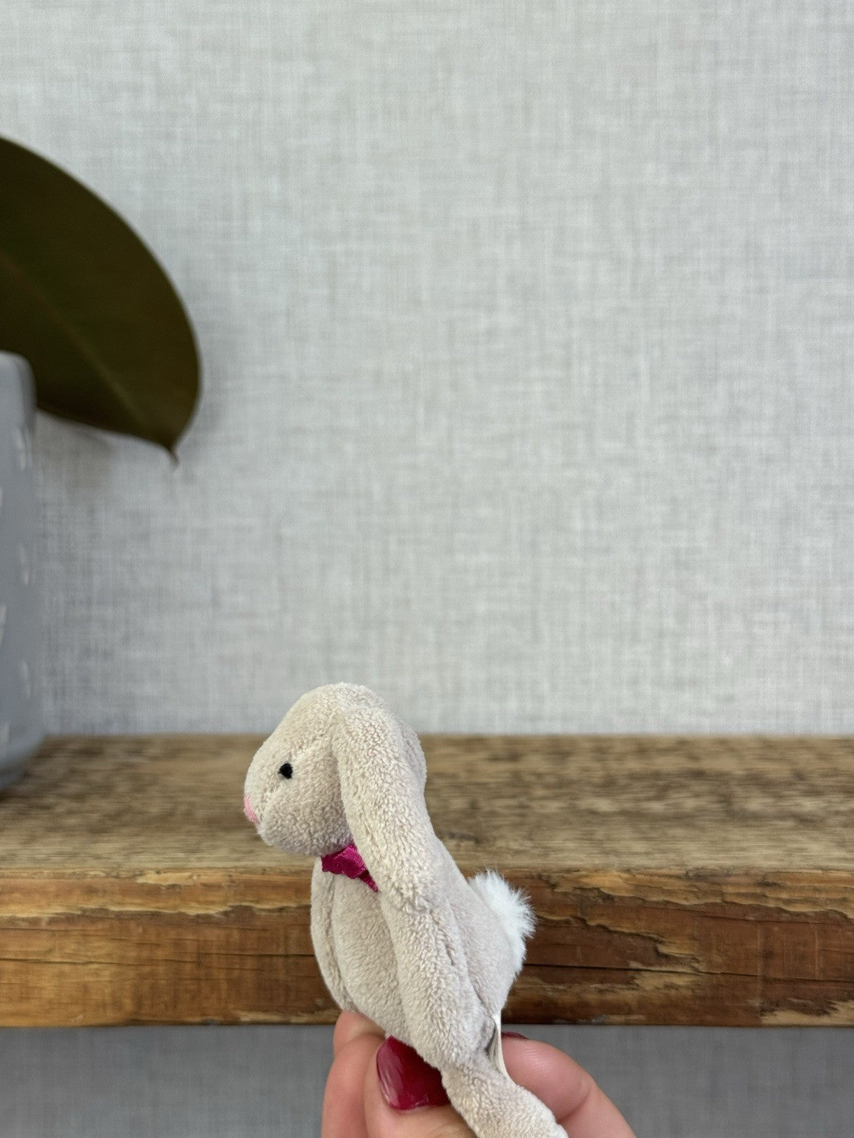 Jellycat Tiny Beige Bunny Pink Bow - Miniature Vintage Beige Bunny Rabbit 3.5"
