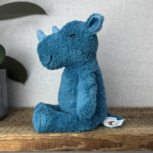 Jellycat Cushy Rhino Blue - Blue Textured Rhino Plush Beanie New With Tags 12"