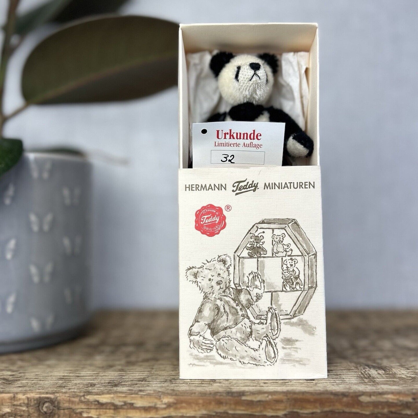 Teddy Hermann Miniature Panda - Tiny jointed Panda Bear Artist Bear With Box 9cm