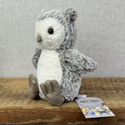 Jellycat Barney Owl Chick - Beige/grey Mix Texture Fur Beanie Rare Retired 8"