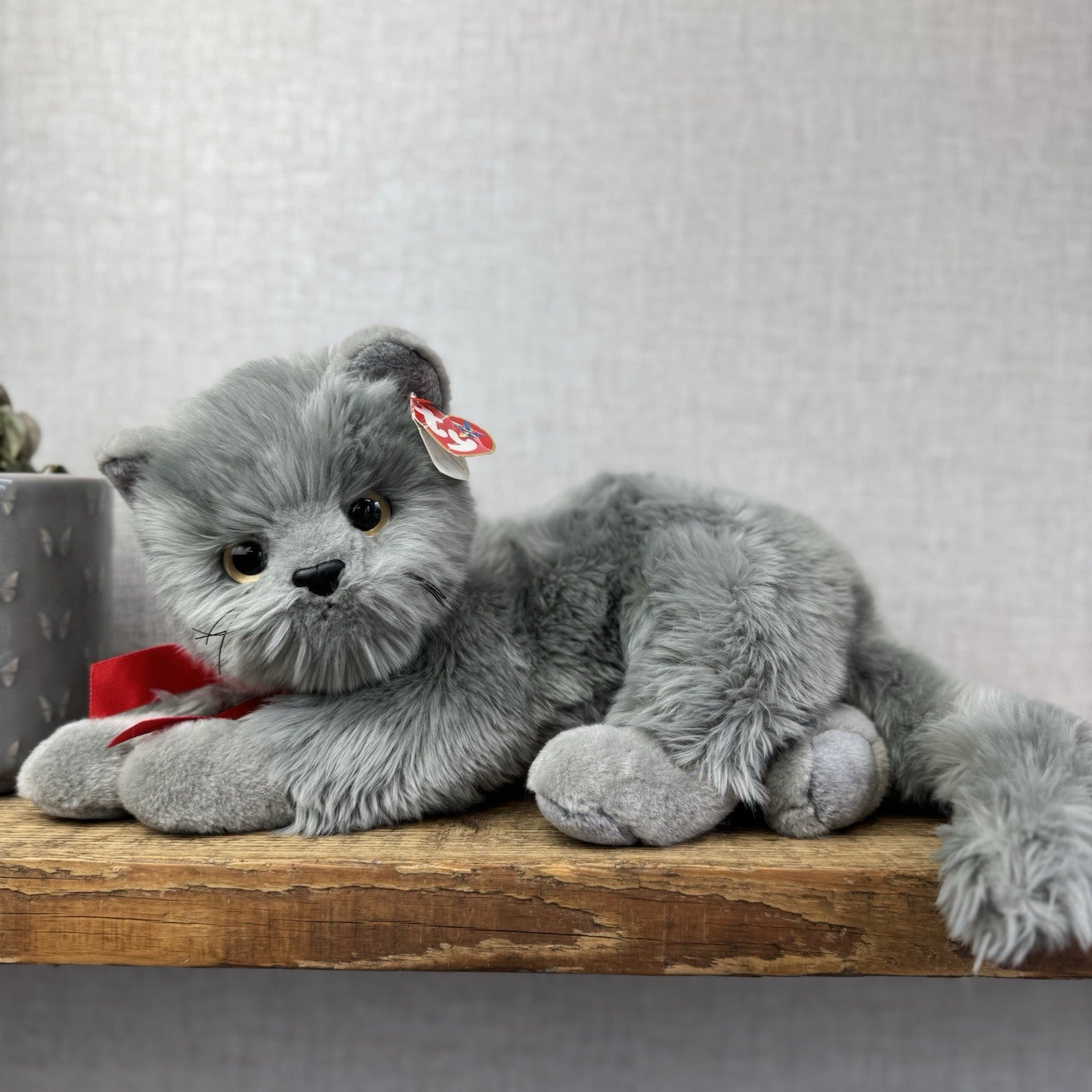 TY Beanie Buddy - BEANI Grey Fluffy Cat (Paper Tag Damaged) Amazing Rare 11"