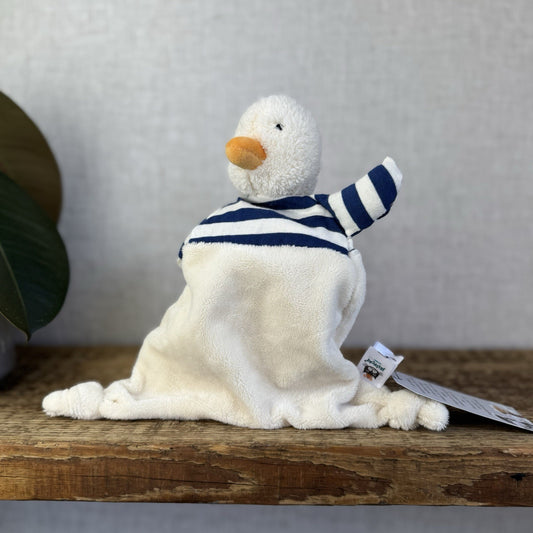 Jellycat Bredita Duck Soother - Duck Soother Cream Navy Striped Comforter