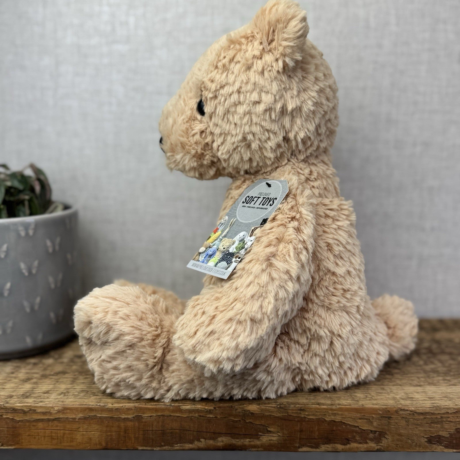 Jellycat Medium Finley Bear - Beige Textured Beanie Soft Toy Bear Retired 16"