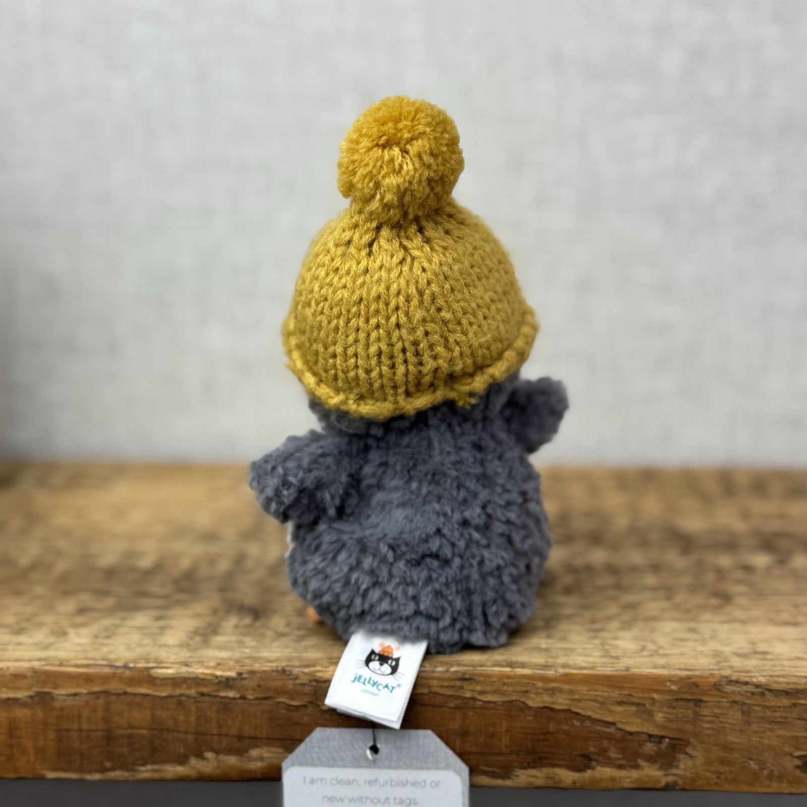 Jellycat Wee Penguin In Ochre Bobble Hat - Mini Penguin Plush Winter Toy 6”