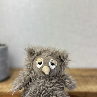 Jellycat BonBon Owl - Brown/grey Small Fluffy Owl Soft Toy - Bird Tiny 5” (#2)