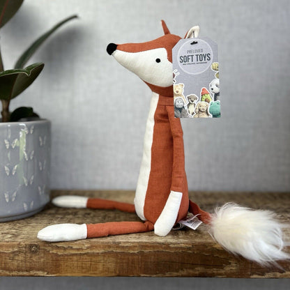 Jellycat Skandoodle Fox - Linen Fox Soft Toy Beanie Botton - Scandi Style 14"