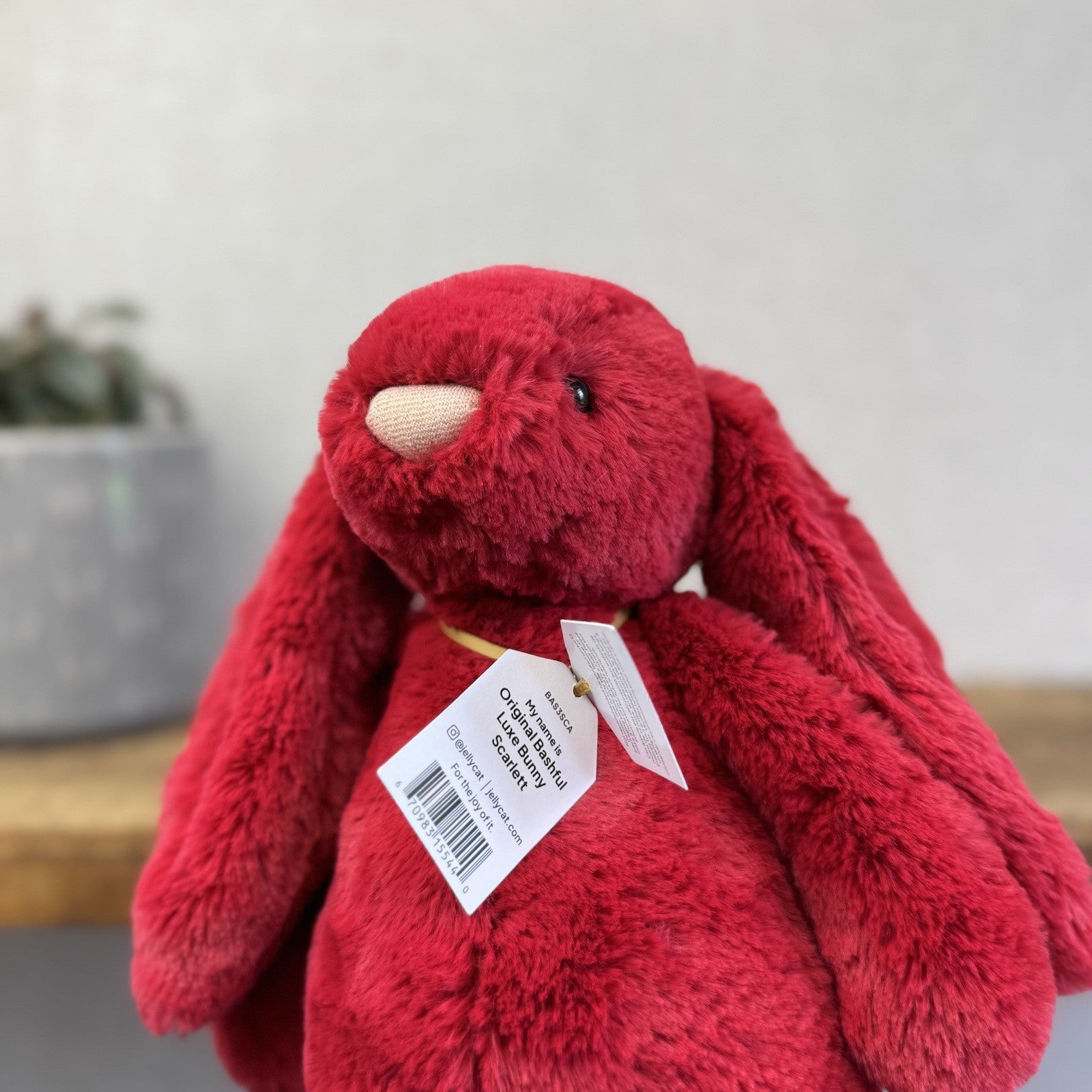 Jellycat Original Bashful Luxe Bunny Scarlett - Red Fluffy Bunny White Tail NWT