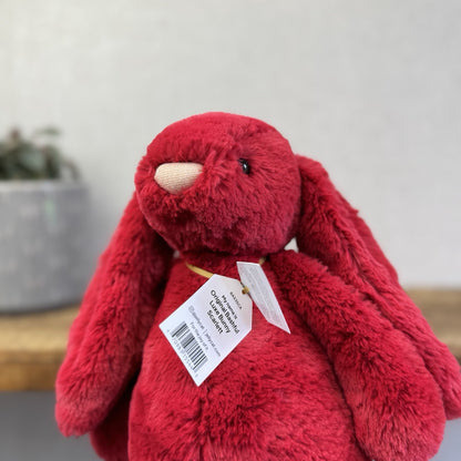 Jellycat Original Bashful Luxe Bunny Scarlett - Red Fluffy Bunny White Tail NWT