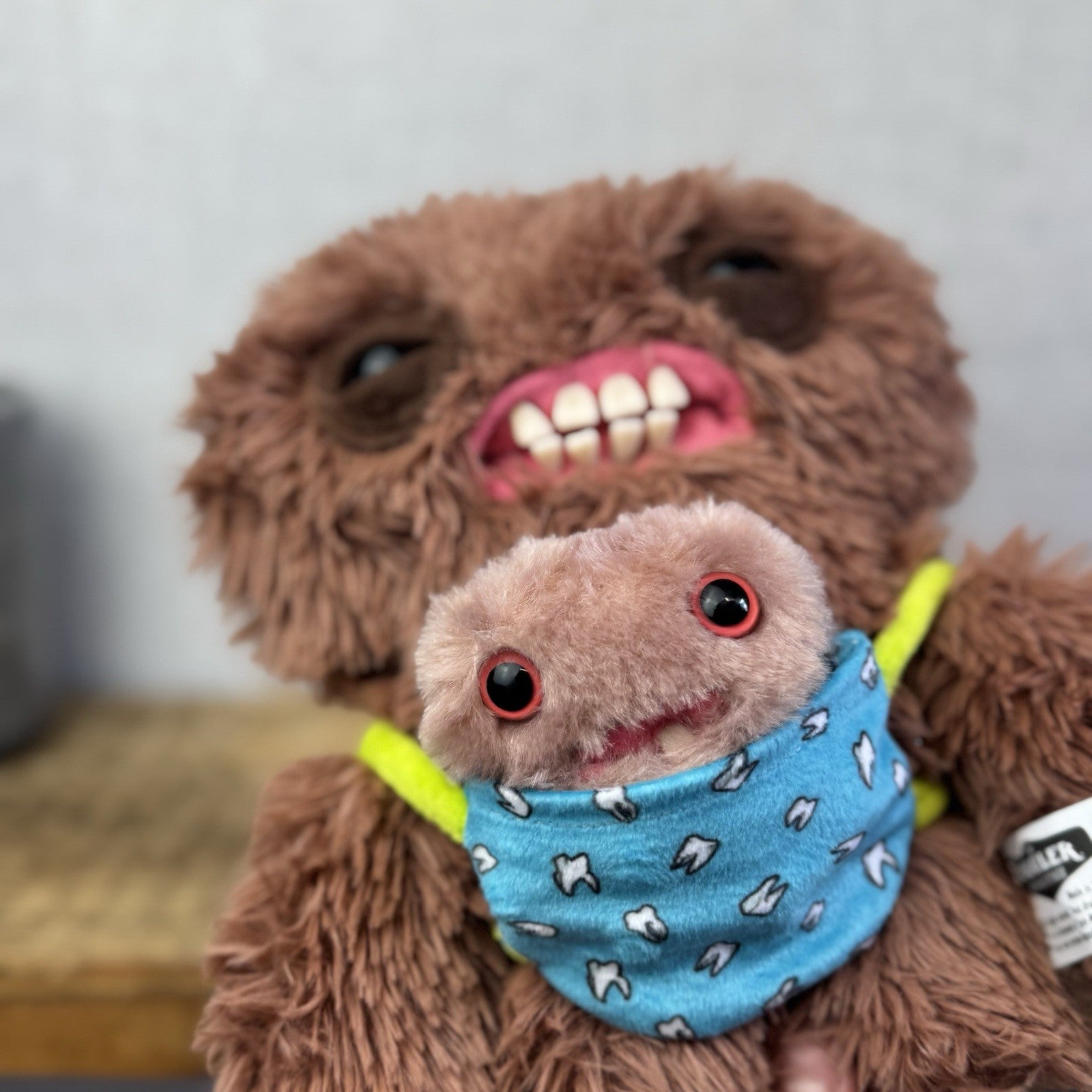 Fuggler Double Trouble - Squidge & Baby Brown Fluffy Funny Ugly Monster Rare