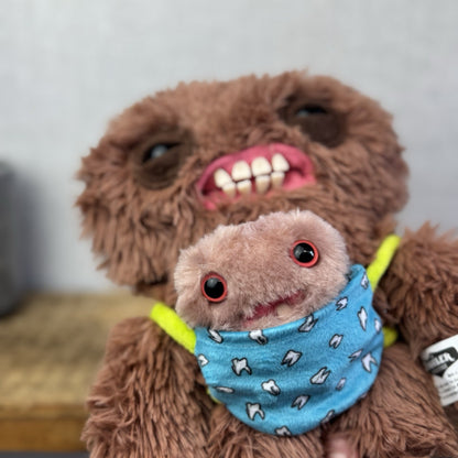 Fuggler Double Trouble - Squidge & Baby Brown Fluffy Funny Ugly Monster Rare