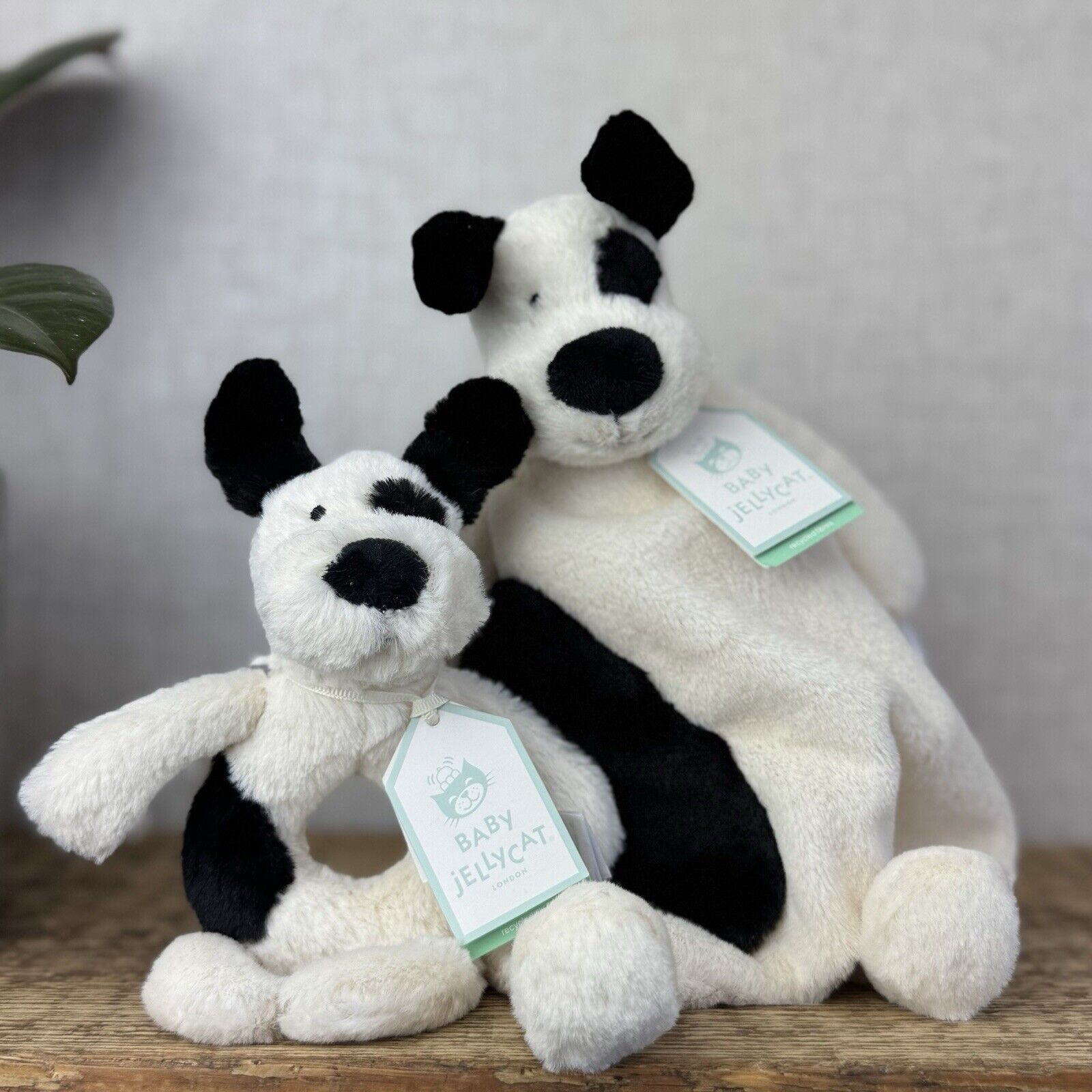 Jellycat Bashful Black & Cream Puppy Comforter & Ring Rattle Gift Set - New Baby