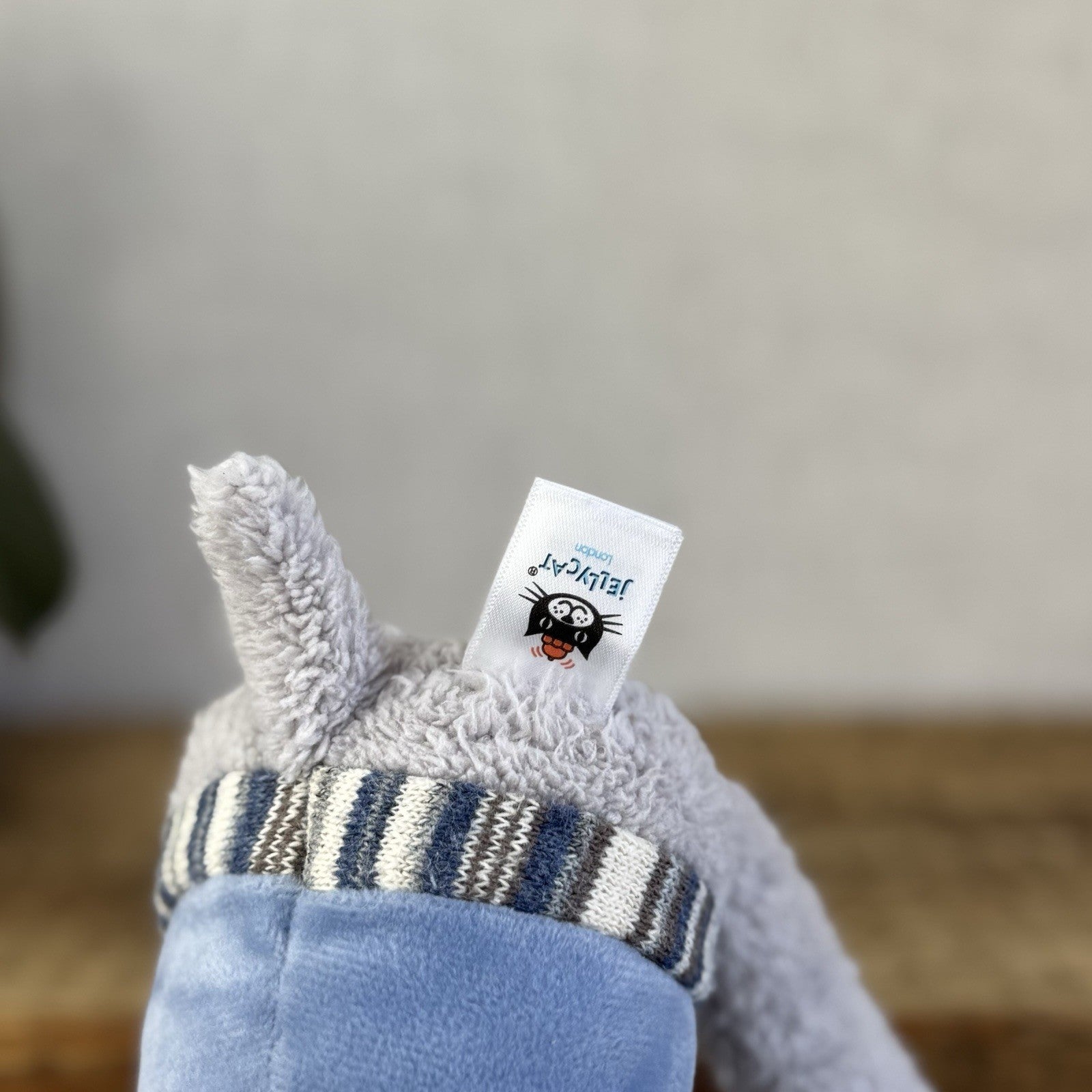 Jellycat Lingley Elephant - Texture Grey Elephant Blue Jumper Retired Beanie 11”