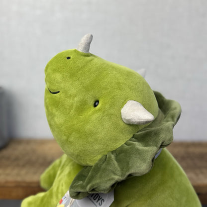 Jellycat Medium Mellow Mallow Dinosaur - Green Triceratops Squishy Plush Beanie