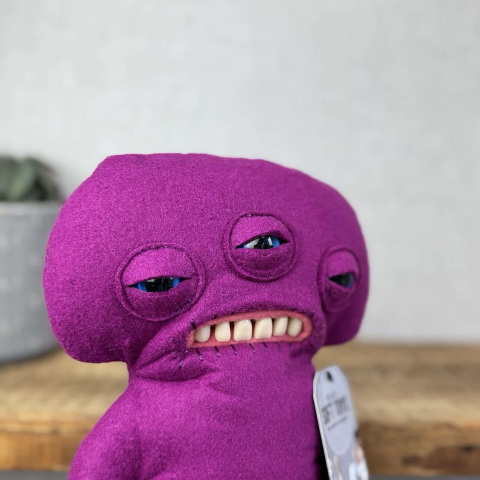 Fuggler Funny Ugly Monster Annoyed Alien Three Eyed Purple Alien Plush Felt 9"