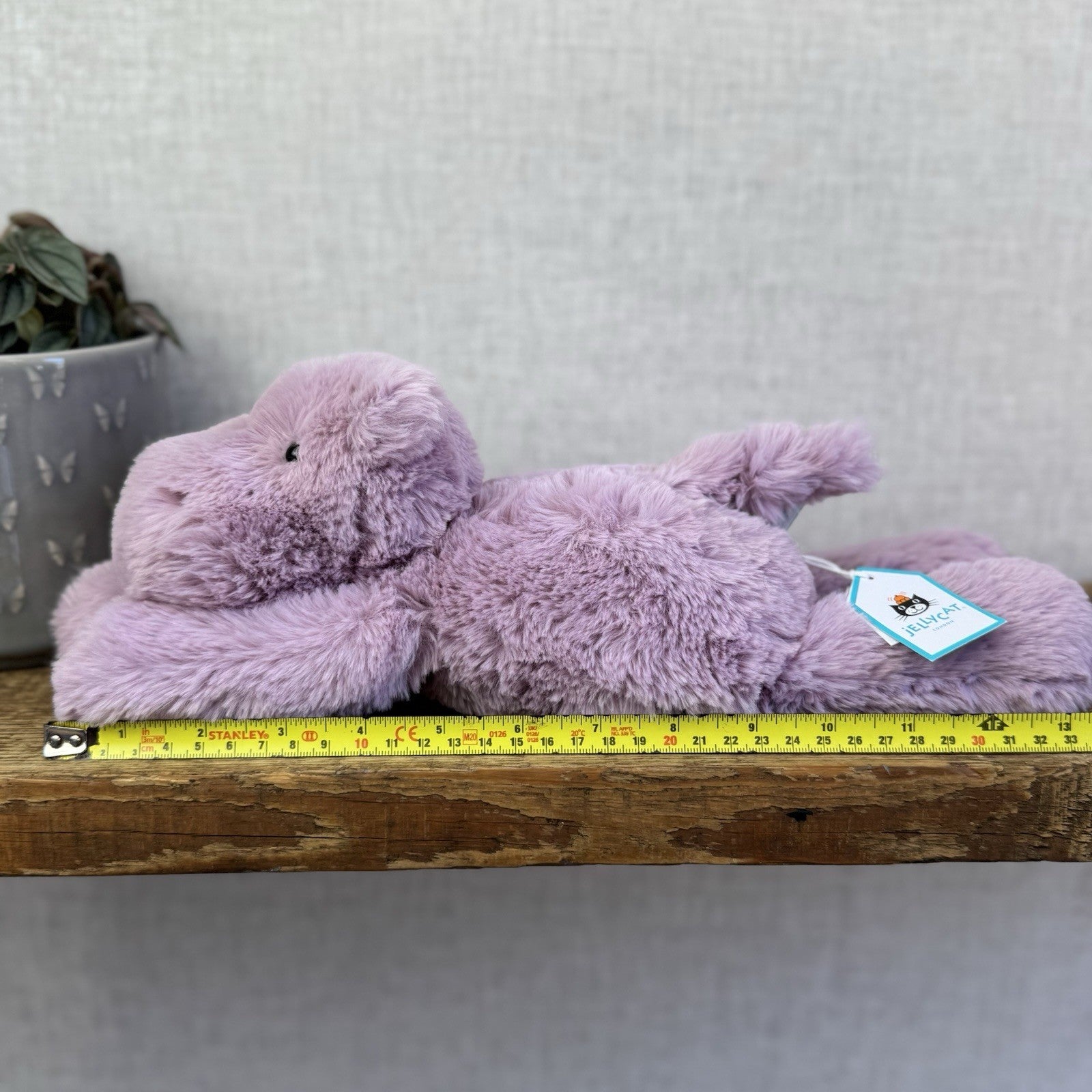 Jellycat Medium Smudge Hippo - Lilac Laying Hippo Beanie Plush Retired New 14”