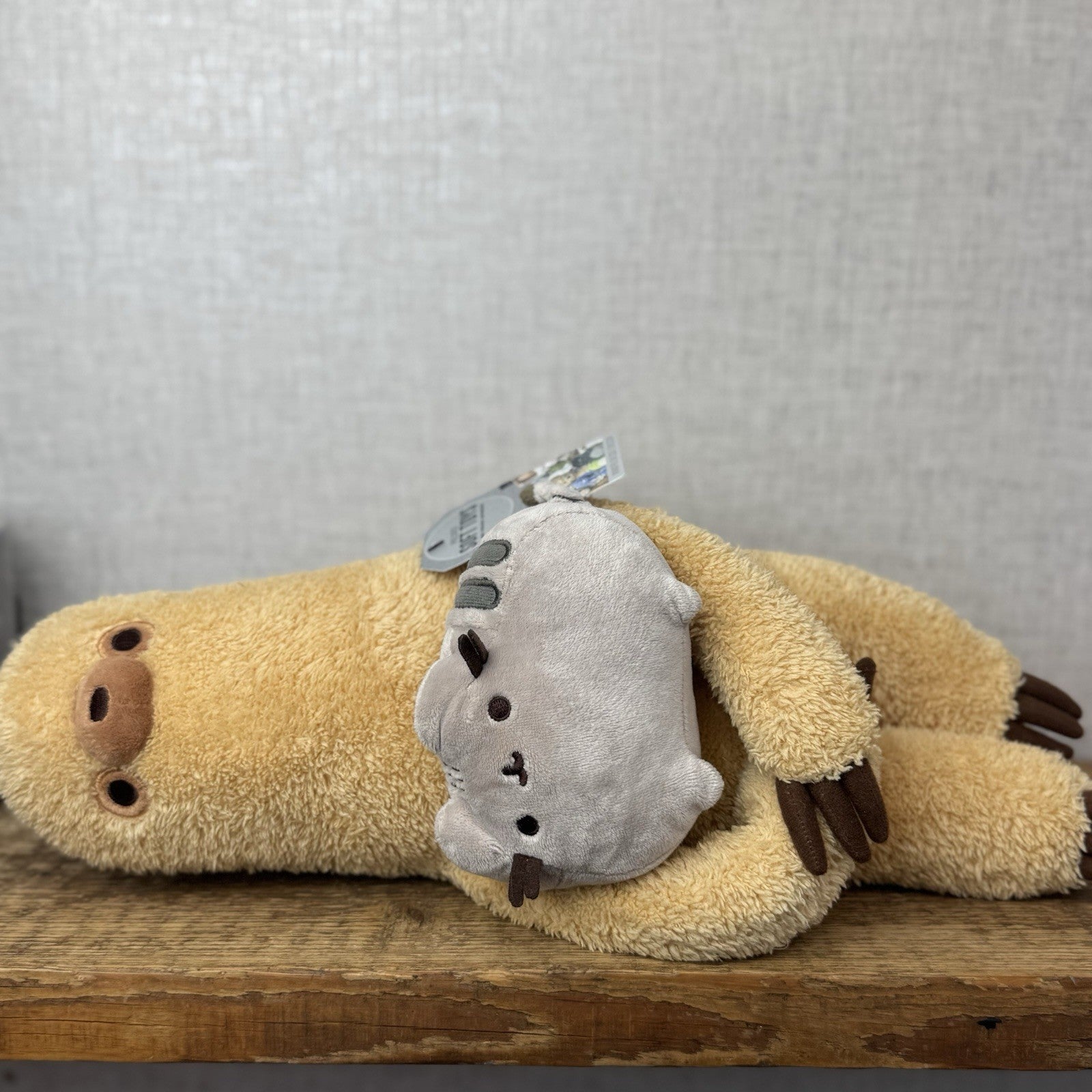 Gund Pusheen Cat - Pusheen With Sloth - Large Sloth Gund Plush Retired 16"