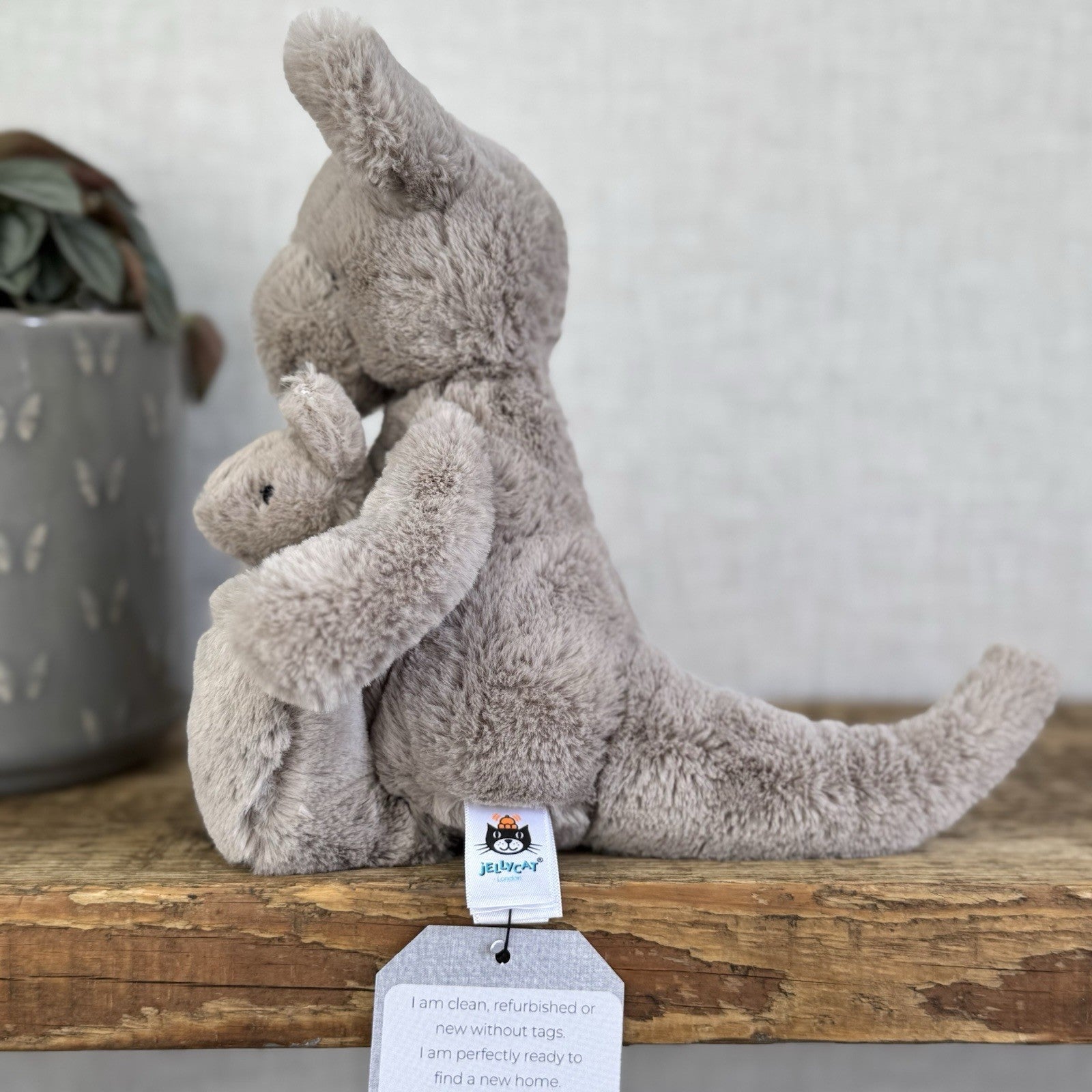 Jellycat Small Kara Kangaroo - Small Grey Kangeroo & Baby Joey 9" Rare