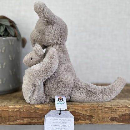 Jellycat Small Kara Kangaroo - Small Grey Kangeroo & Baby Joey 9" Rare