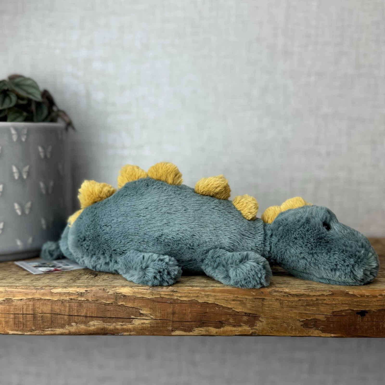 Jellycat Little Douglas Dino Dinosaur - Laying Green Dinosaur Plush Beanie 11”