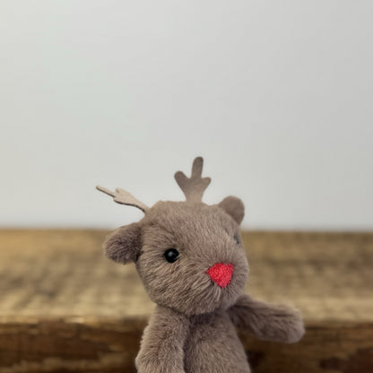 Jellycat Fluffy Reindeer - Tiny Brown Mini Reindeer Beanie Soft Toy 4" Rare