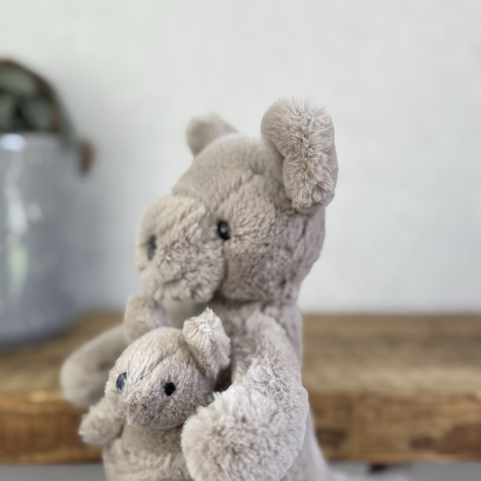 Jellycat Small Kara Kangaroo - Small Grey Kangeroo & Baby Joey 9" Rare
