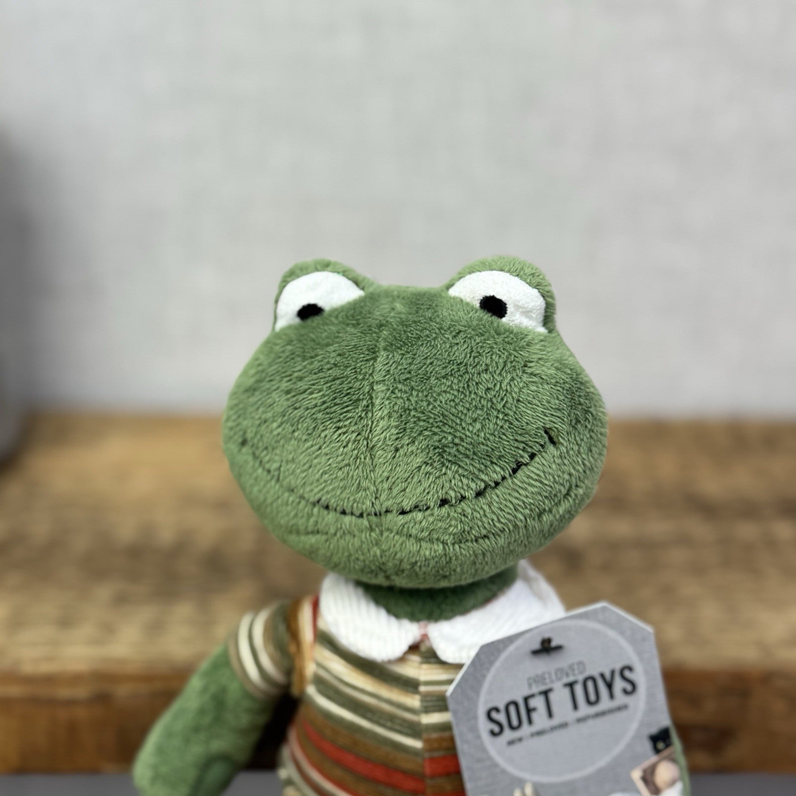 Jellycat My Little Friends Frog - Small Friends Frog Beanie In Stripe Dungarees