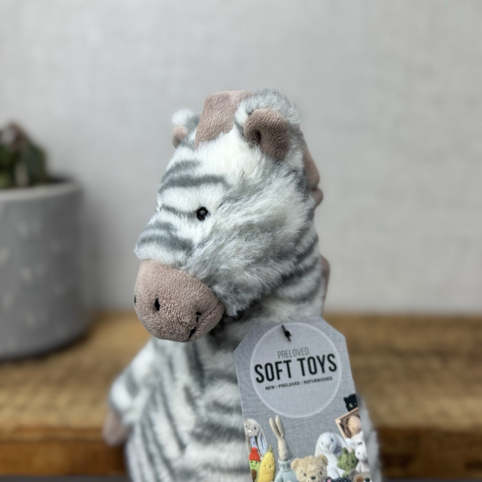 Jellycat Medium Fluffles Zebra - Retired Fluffy Grey/White Zebra Plush 12" 