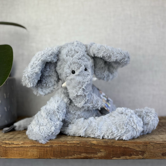 Jellycat Bobo Elephant Grey Elephant With Tusks - Textured Plush Beanie Rare 14”