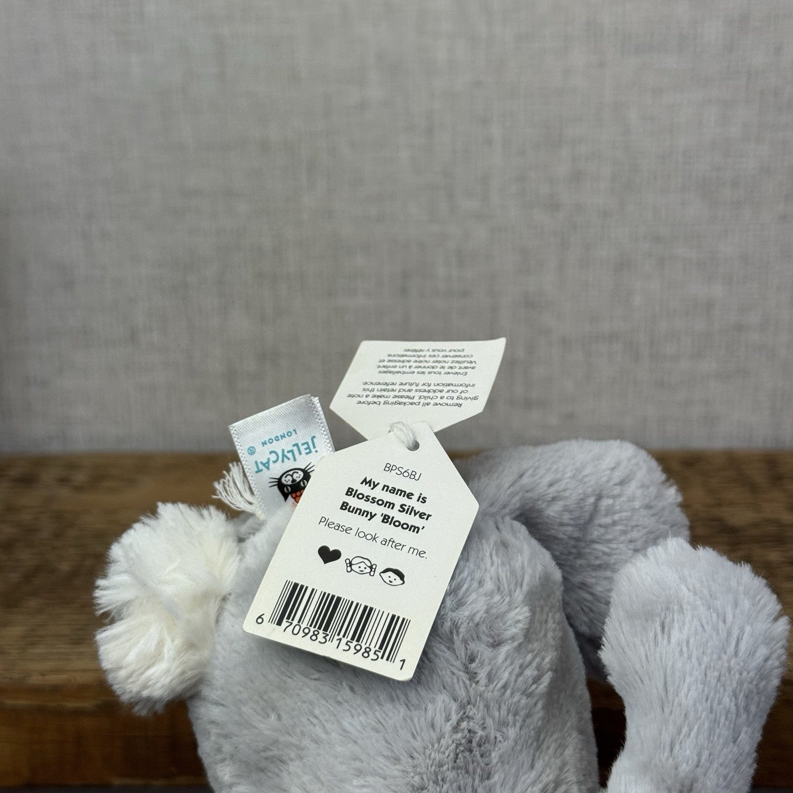 Jellycat Small Blossom Silver Bunny "Bloom" BNWT Purple Floral Ears Grey Bunny