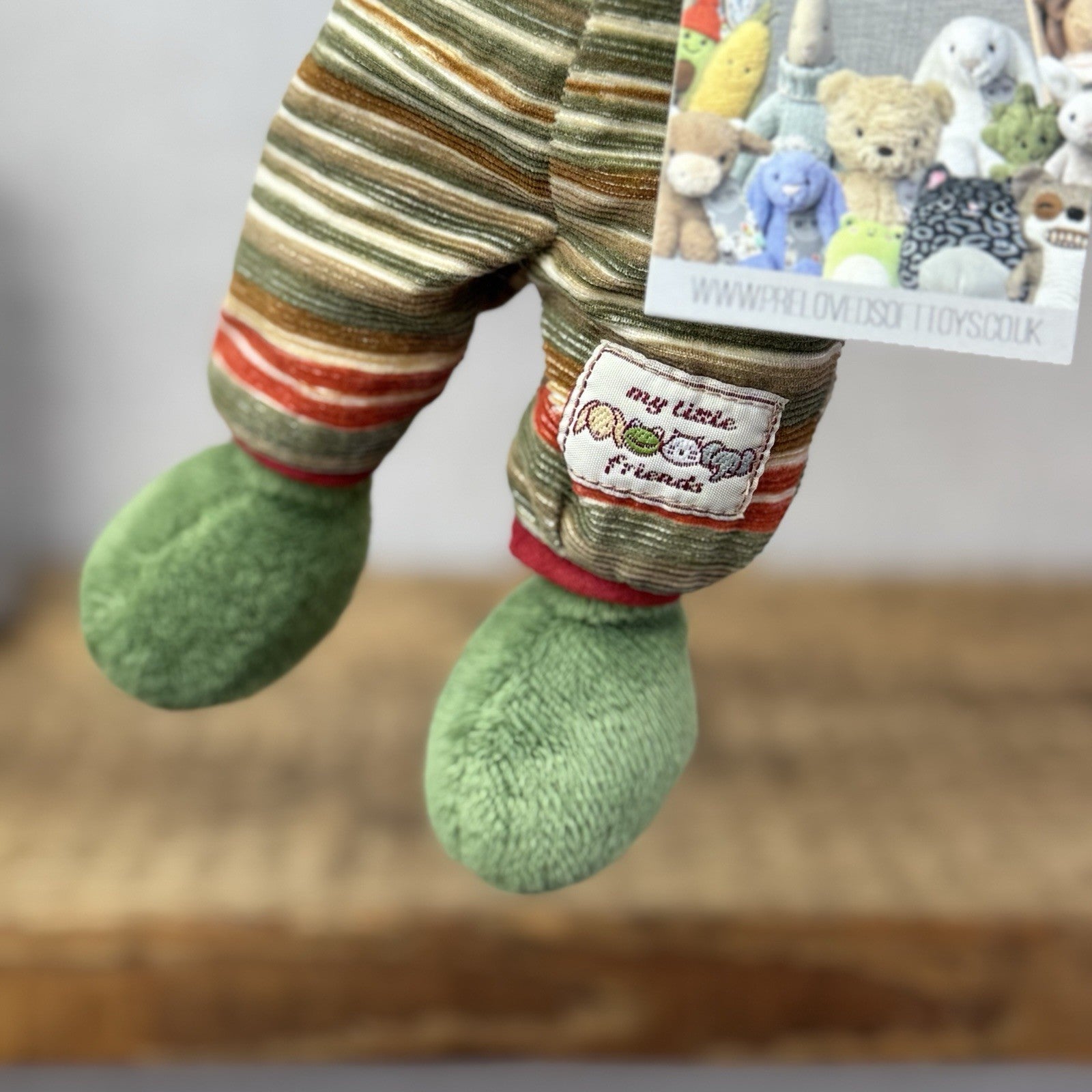 Jellycat My Little Friends Frog - Small Friends Frog Beanie In Stripe Dungarees