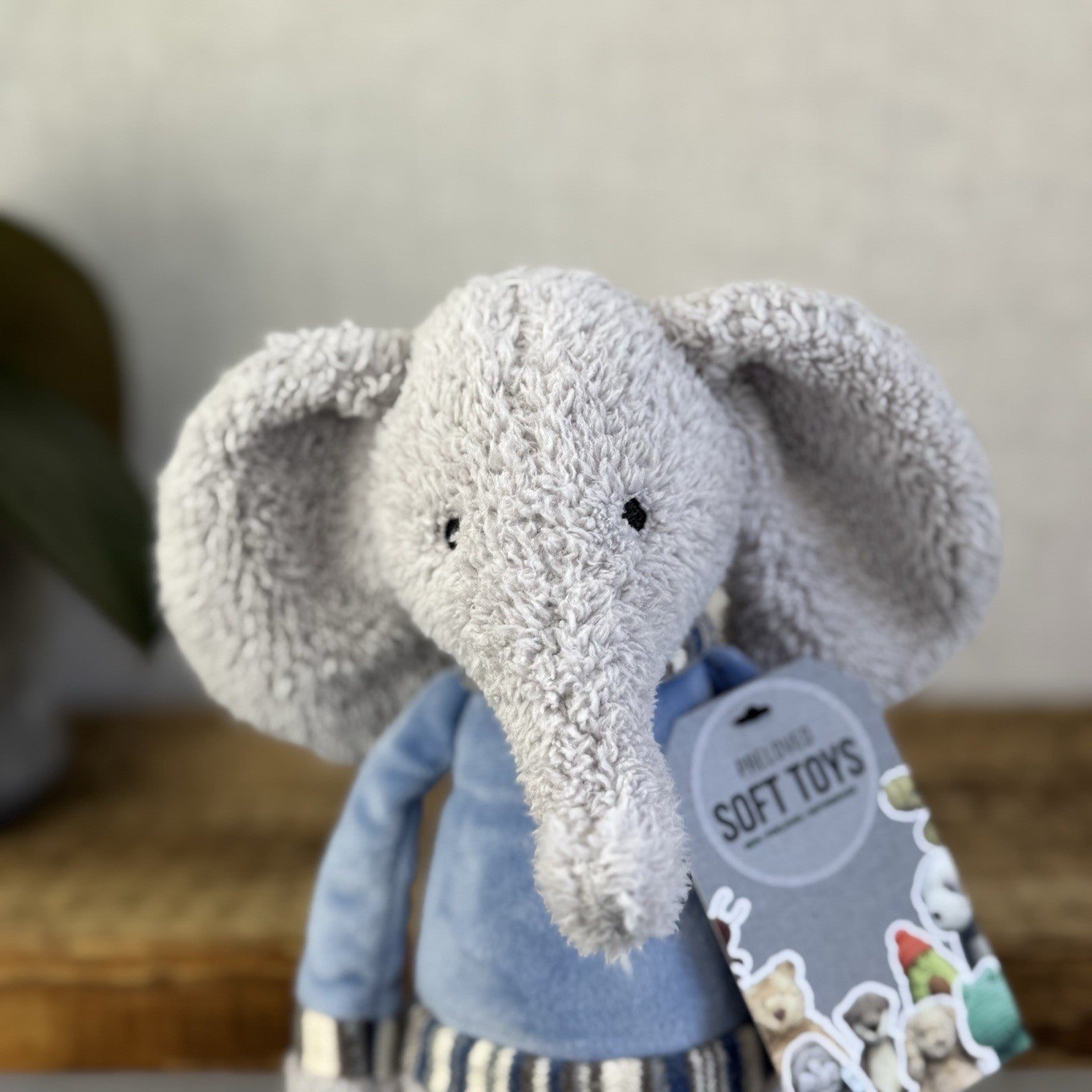 Jellycat Lingley Elephant - Texture Grey Elephant Blue Jumper Retired Beanie 11”