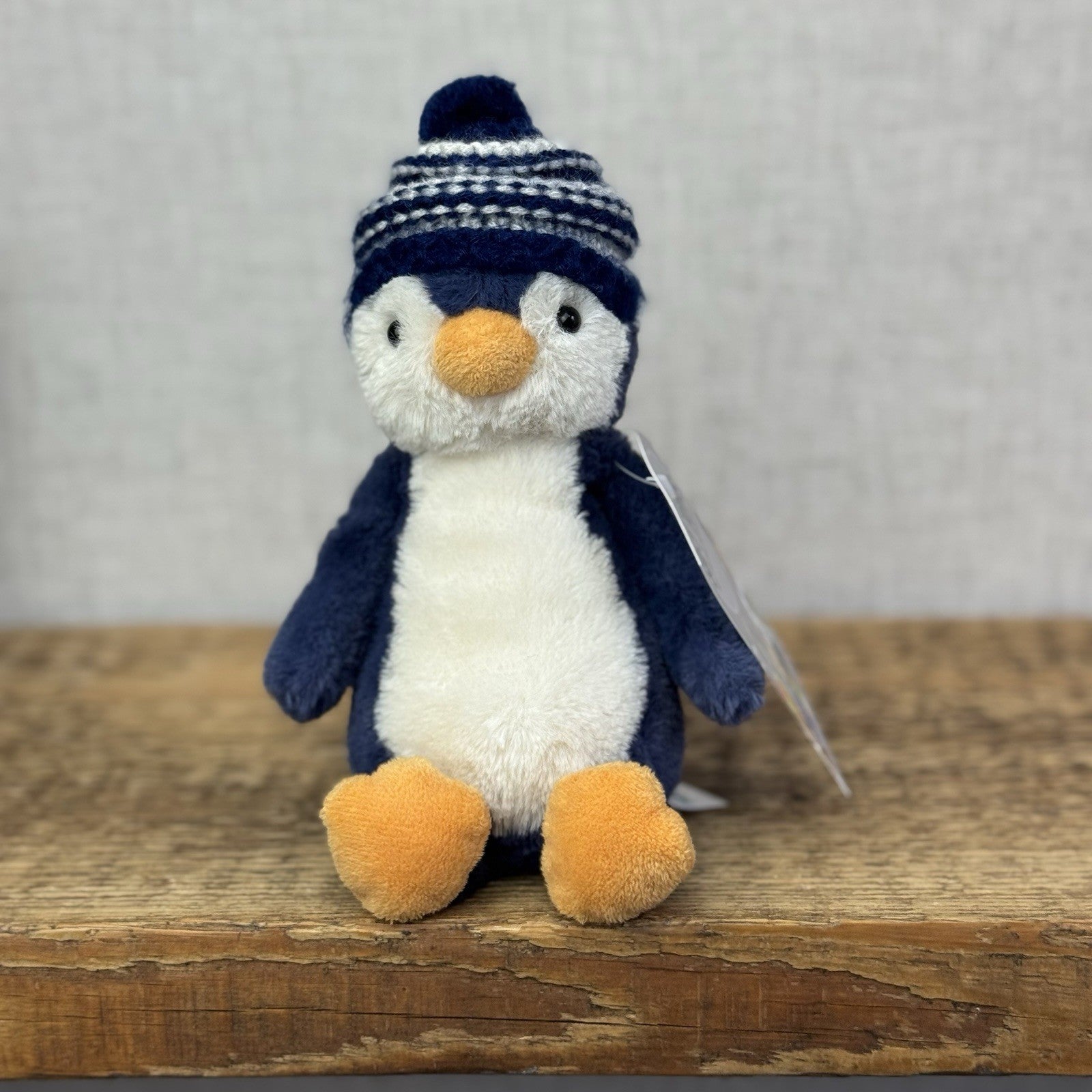 Jellycat Small Bashful Navy Bobble Hat Penguin - Blue Penguin Stripe Hat 8”