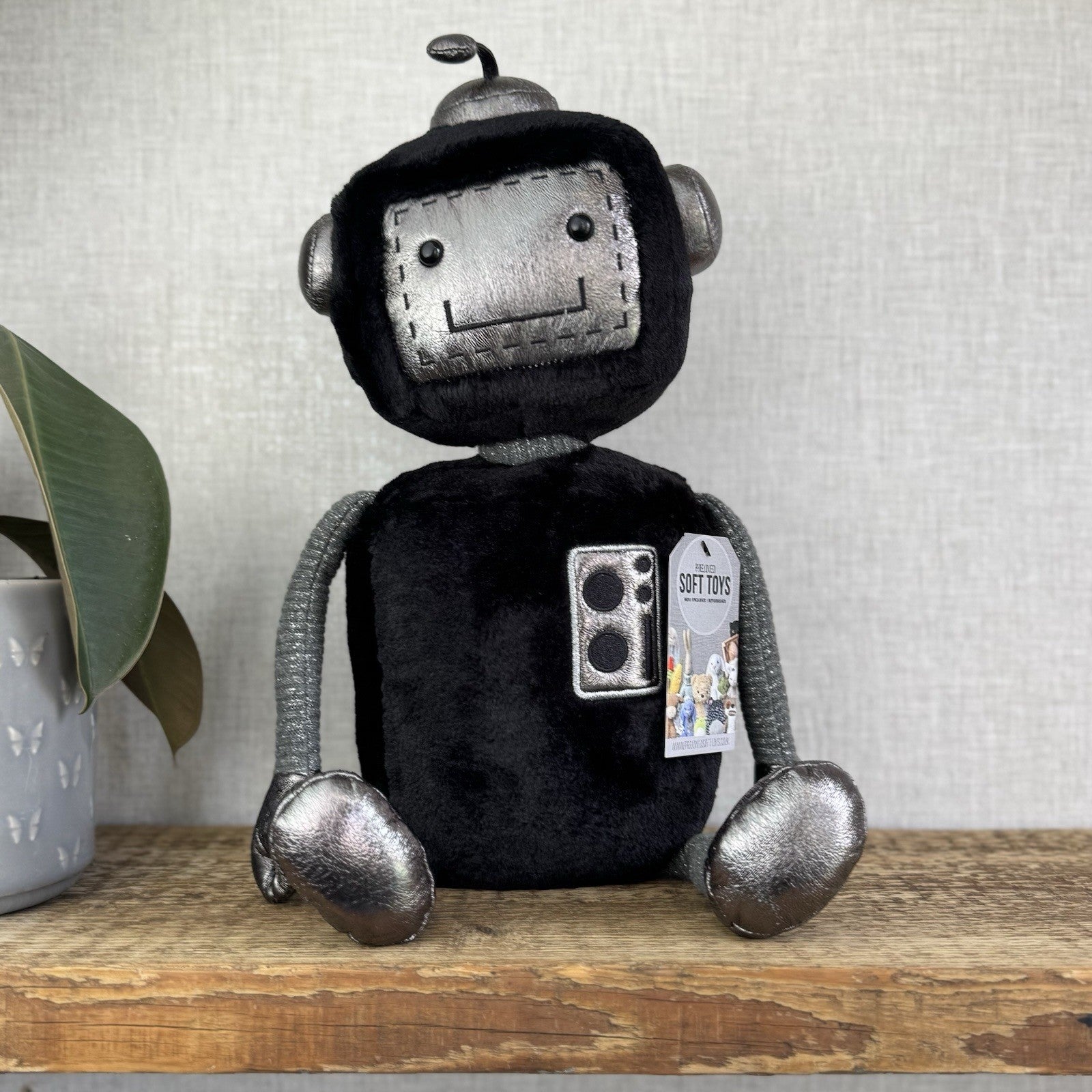 Jellycat Big JellyBot - Black Robot Beanie Soft Rare & Retired Larger Size 16”