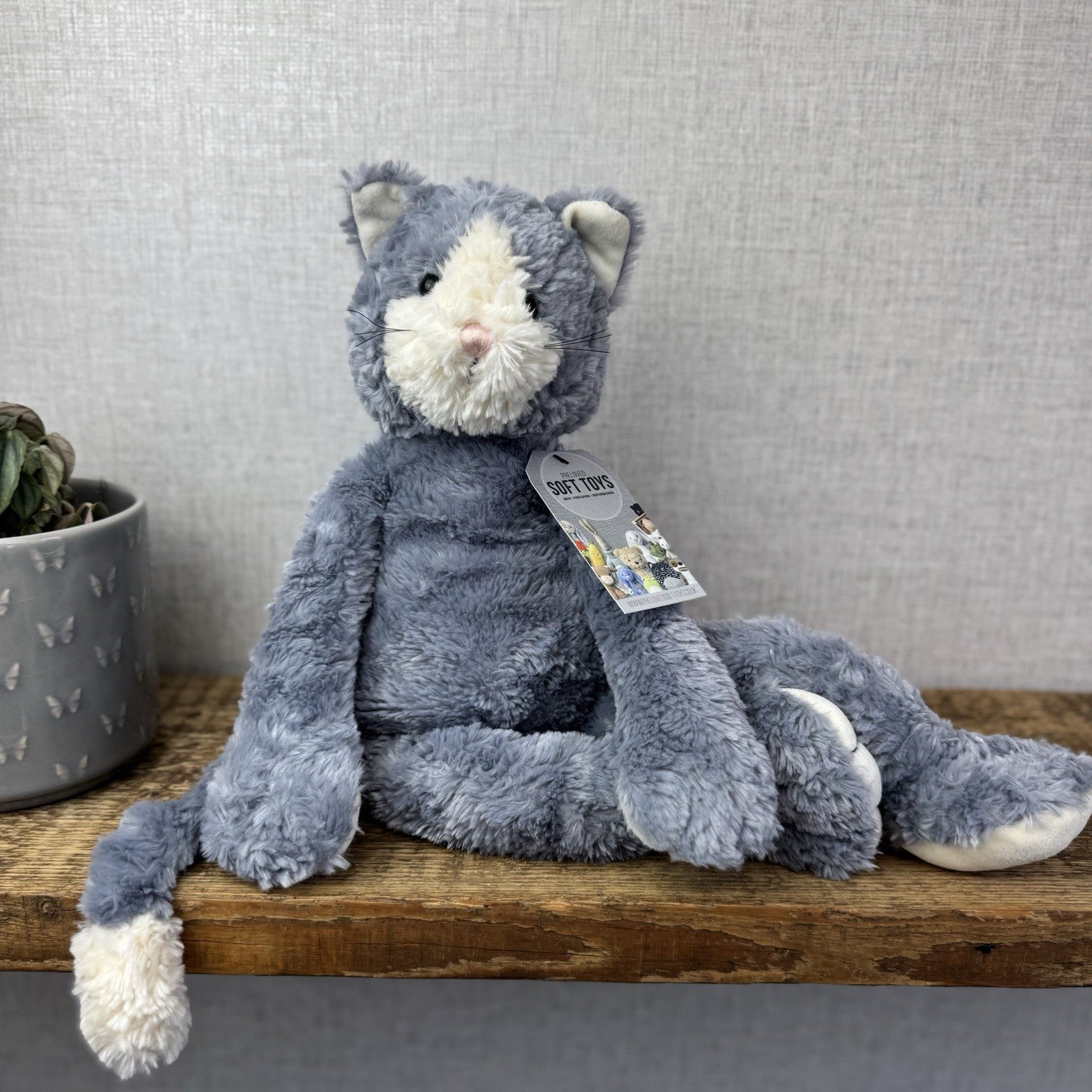Jellycat Medium Pickles Cat - Vintage Grey Cat Beanie Retired (imperfect) 18"
