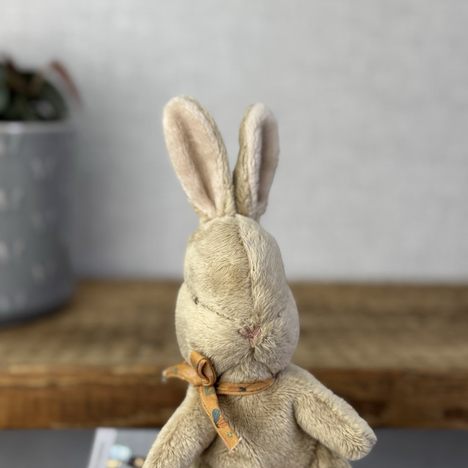 Maileg My First Bunny Ochre - Mini Brown Beanbag Bunny Rabbit Yellow Bow 8"