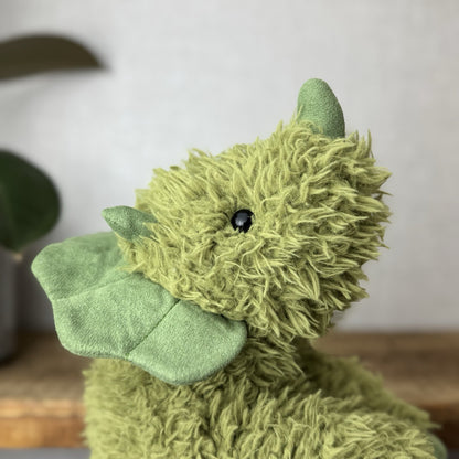 Jellycat Curvie Dino - Green Fluffy Sitting Dinosaur Plush Beanie - Medium 8” 