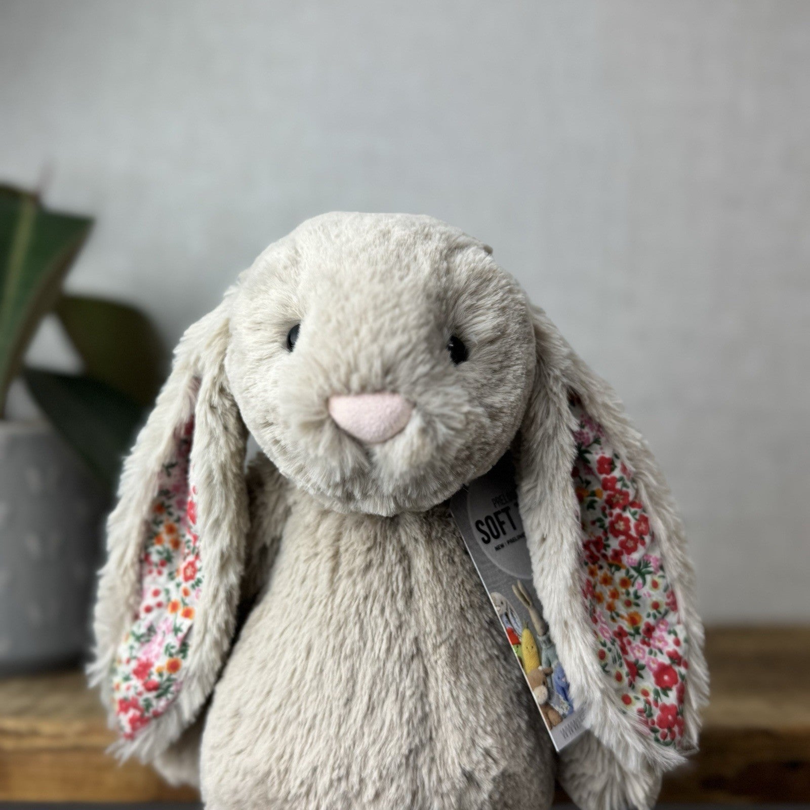 Jellycat Medium Bashful Beige Posy Blossom Bunny - Beige Bunny Floral Ears 12”